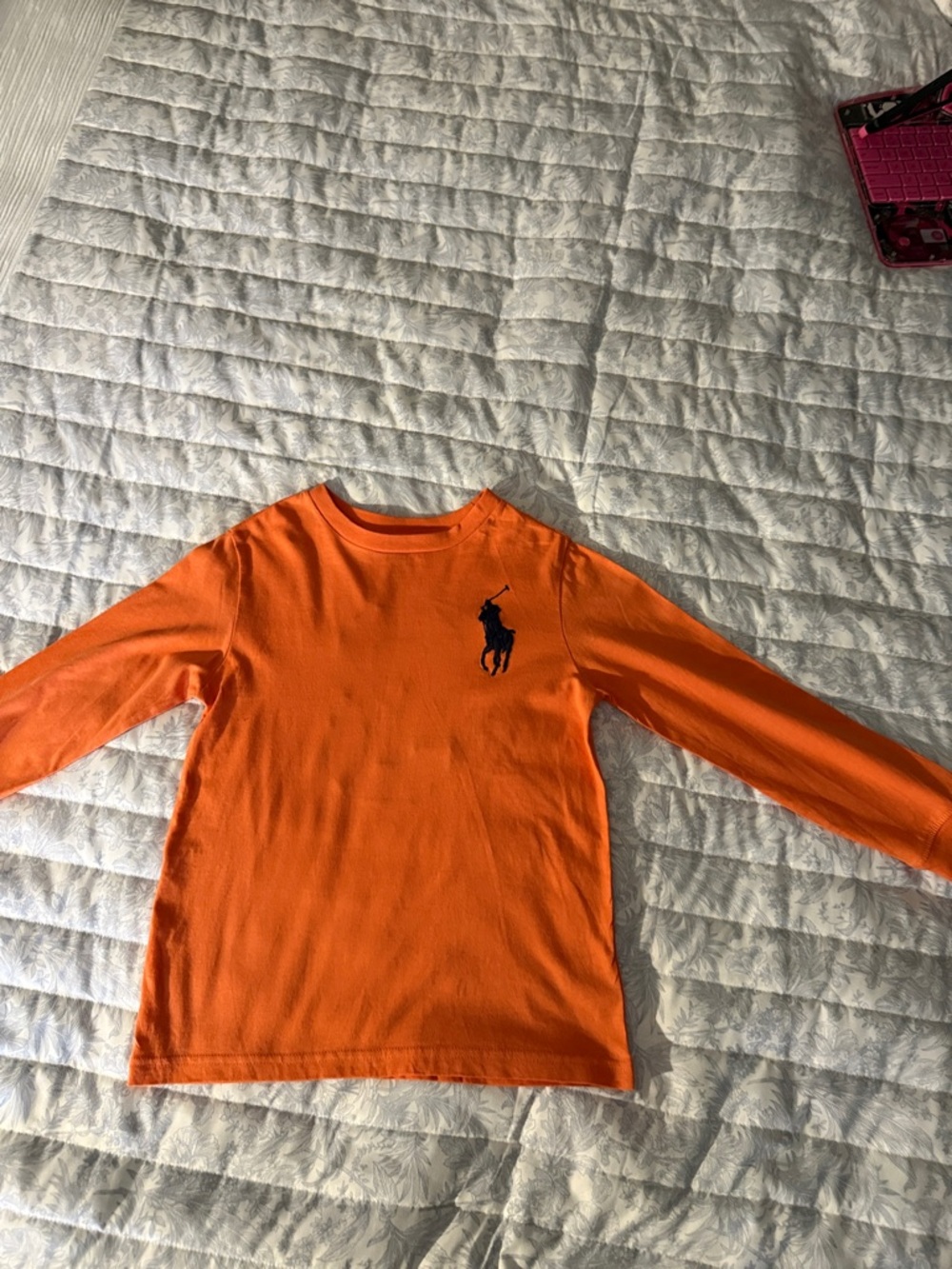 Ralph Lauren Kids Long-Sleeve Orange Tee with Navy Polo Logo